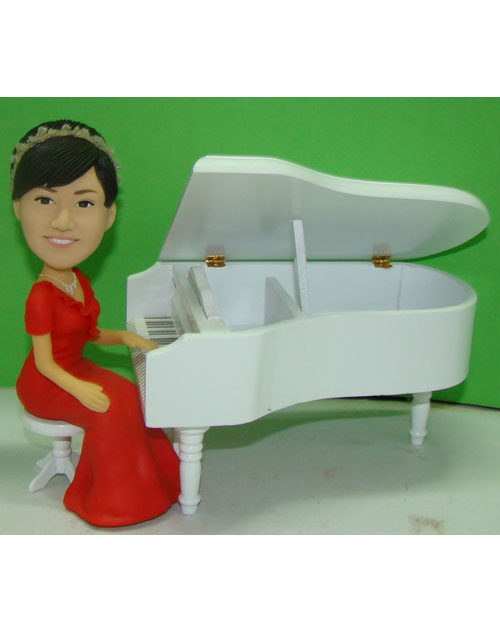 beauty wear red dress play piano