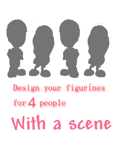 Personalised figurine for 4 people with a scene
