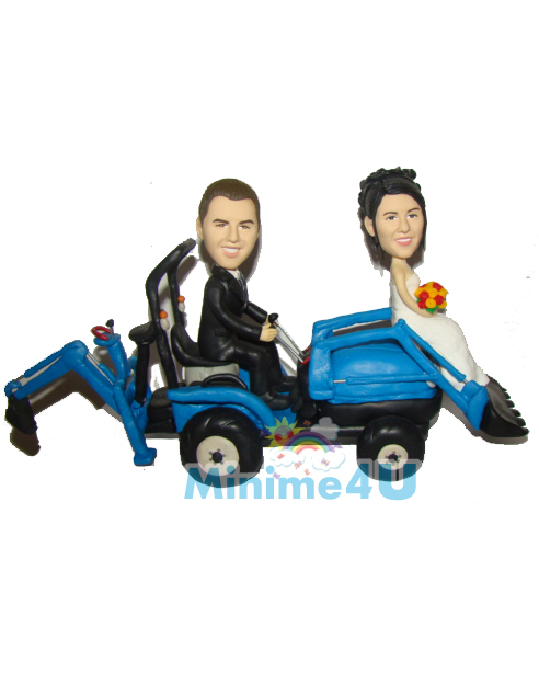 Wedding cake topper for bulldozer drivers